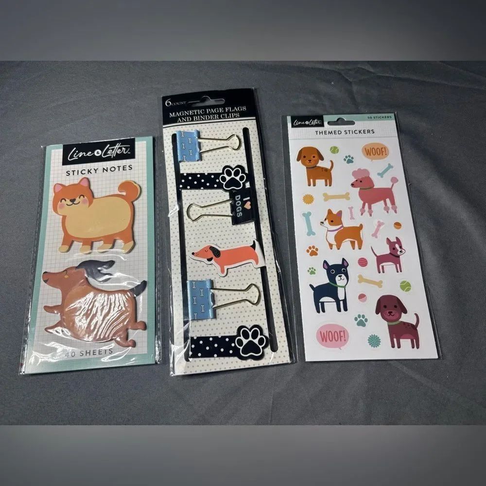 3 pc New Dog-Themed Stationery Set - Black, Blue, Pink